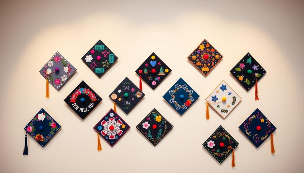 decorated graduation cap display